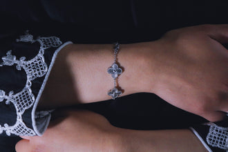 Beautiful Rhodium Plated Four Leaf Silver Clover Bracelet