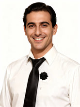 Classic Black Textured Necktie with Floral Lapel Pin